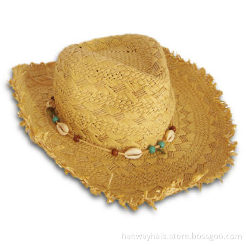 Women's Paper Straw Cowboy Hat in New Style 2012 Fashion, with Shell/Bead Trim and Fray Edge